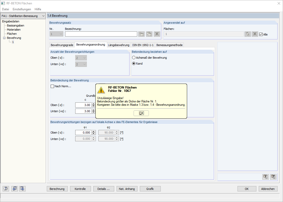 Fehlermeldung bzgl. nicht eingehaltener Betondeckung