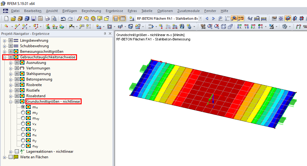 Auswertung der "Grundschnittgrößen - nichtlinear" im Grenzzustand der Gebrauchstauglichkeit