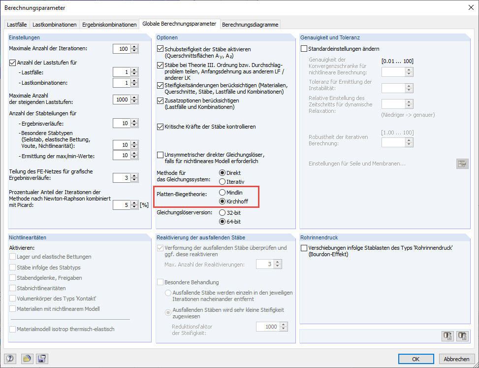 Optionen zur Platten-Biegetheorie