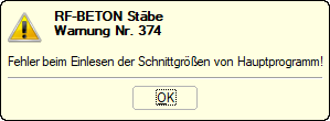 Warnung "Fehler beim Einlesen der Schnittgrößen vom Hauptprogramm!"