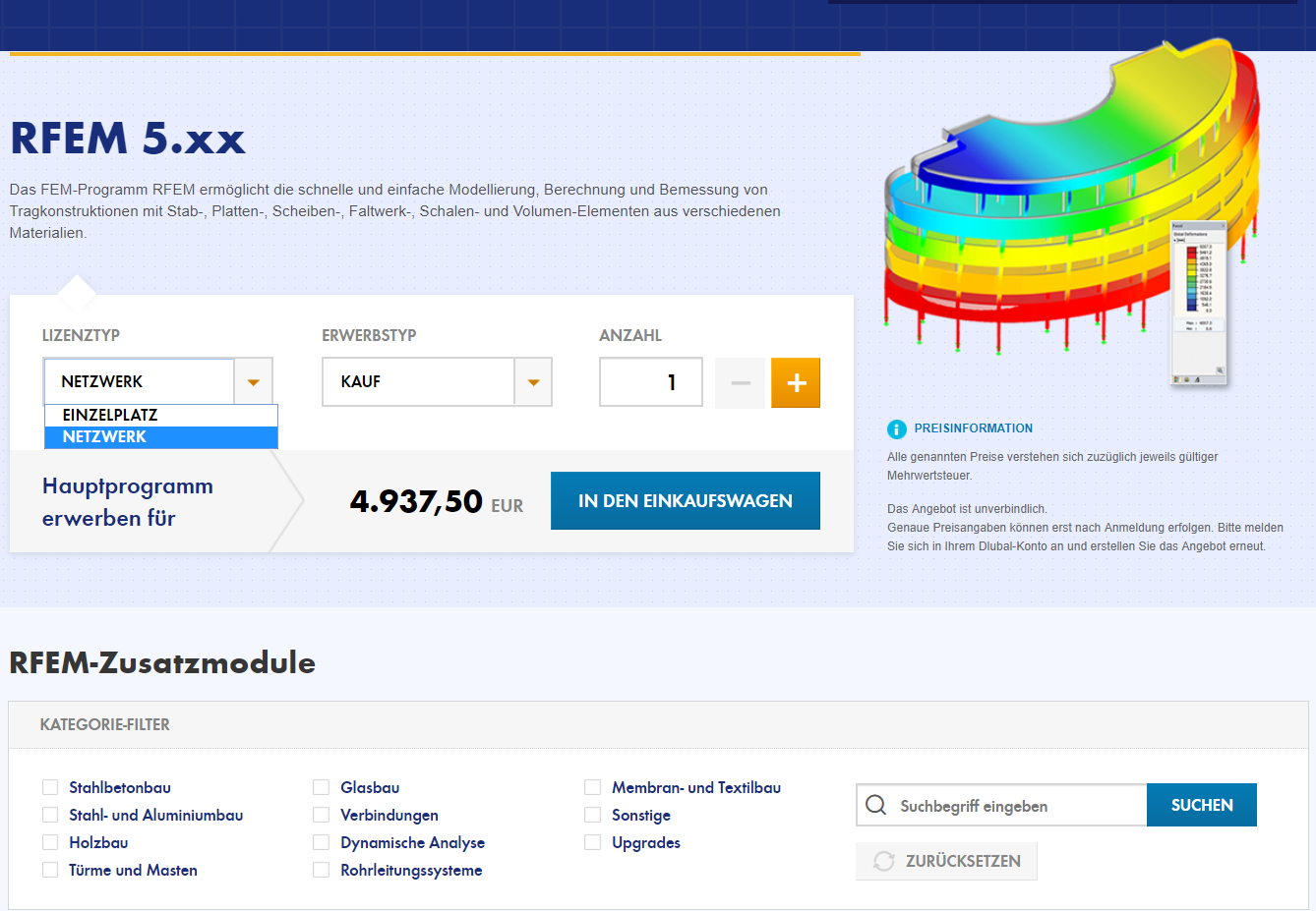 Preise für Netzwerklizenzen im Webshop