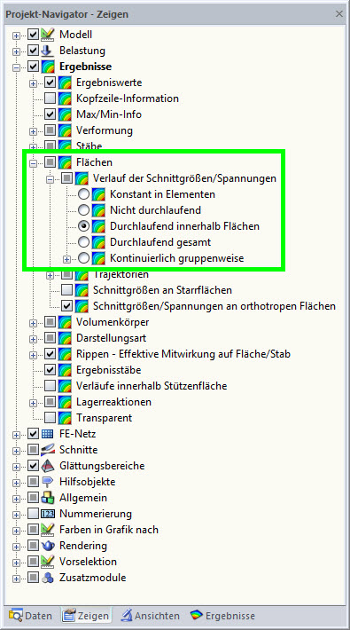 Einstellung zur Glättung von Flächenschnittgrößen in RFEM