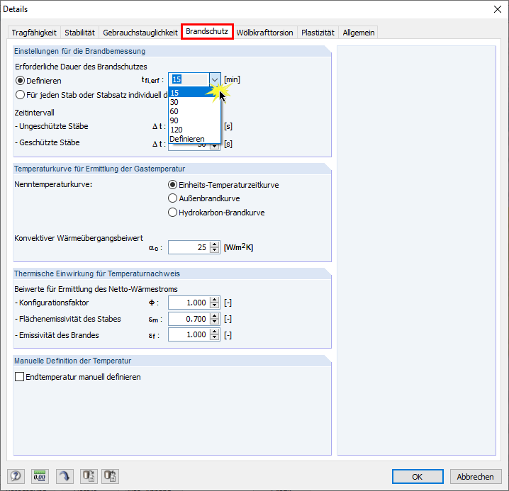 Detaileinstellungen für den Brandschutz