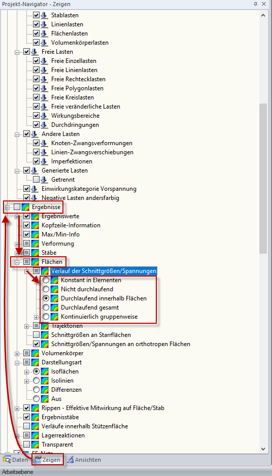 Verlauf der Schnittgrößen/Spannungen in RFEM