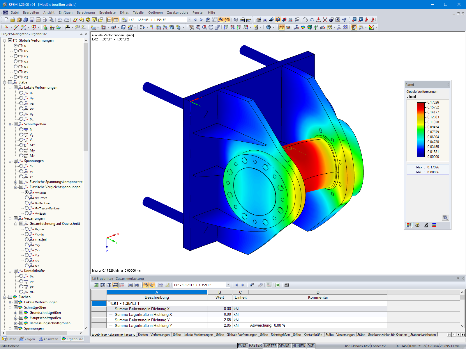 Globale Verformung des Drehzapfens in RFEM (© AGICEA)