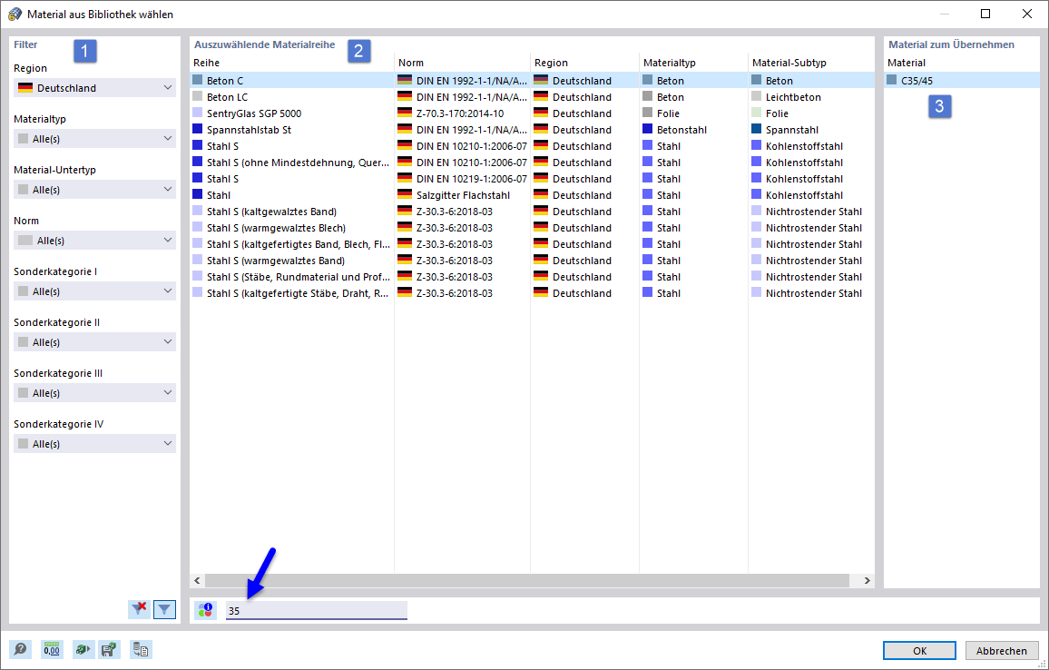 Material in Bibliothek auswählen