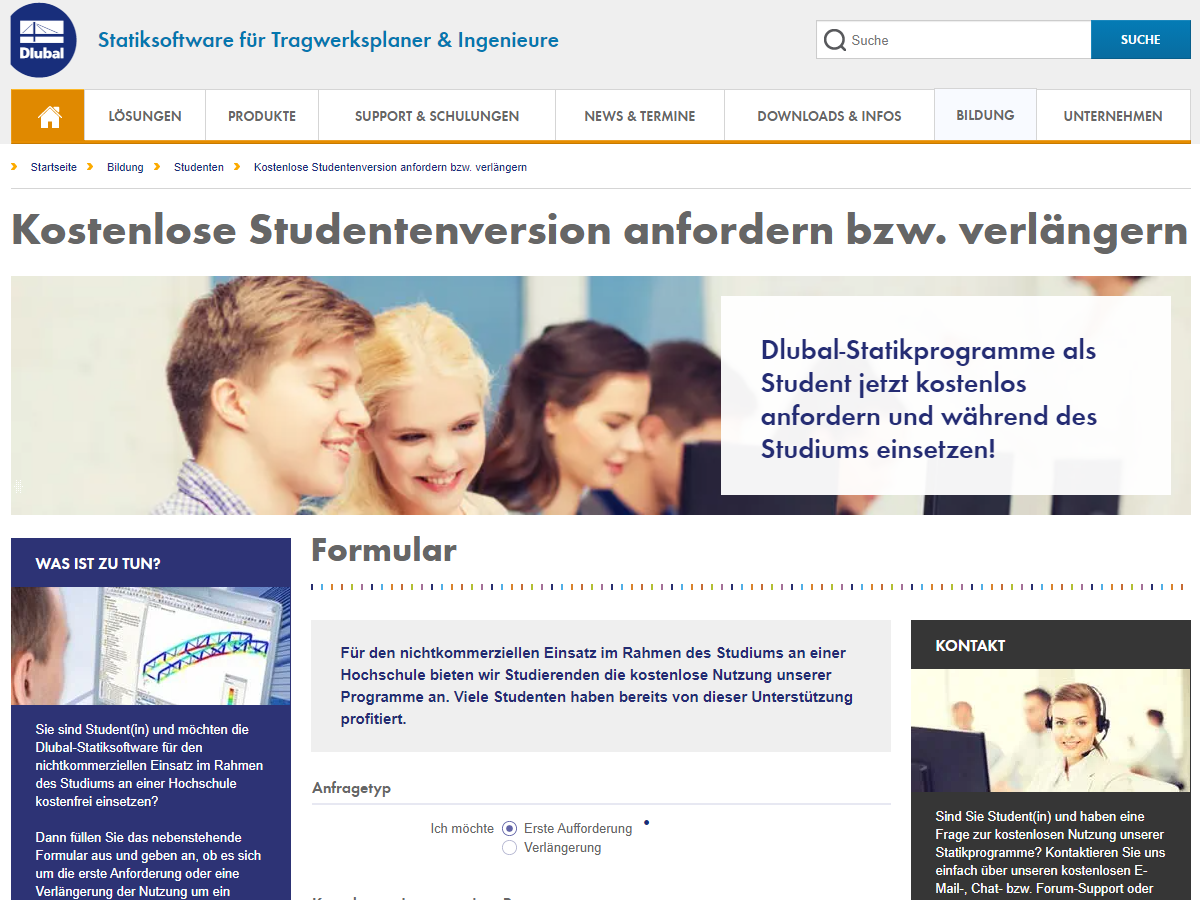 Kostenlose Studentenversion anfordern bzw. verlängern