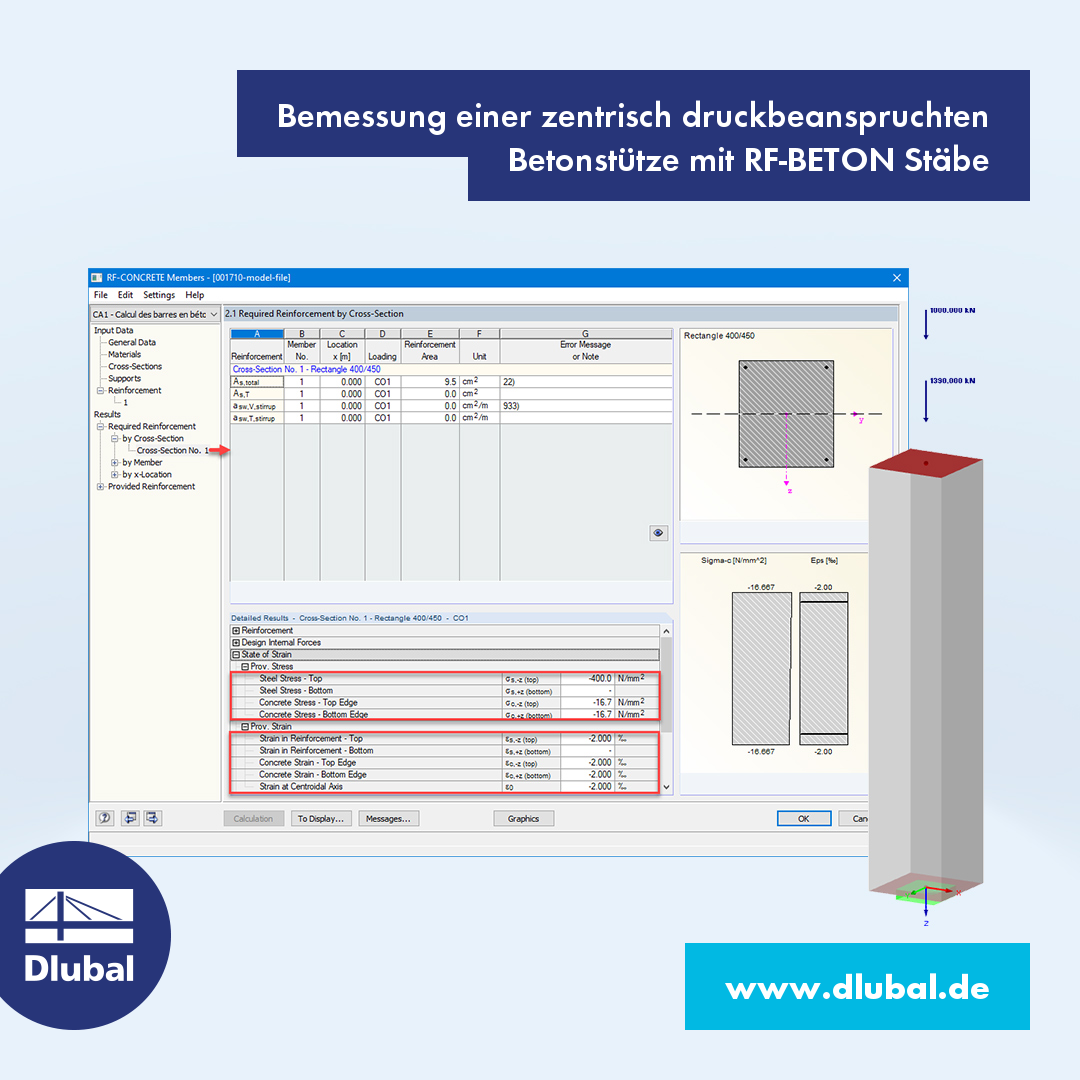 Bemessung einer zentrisch druckbeanspruchten Betonstütze mit RF-BETON Stäbe