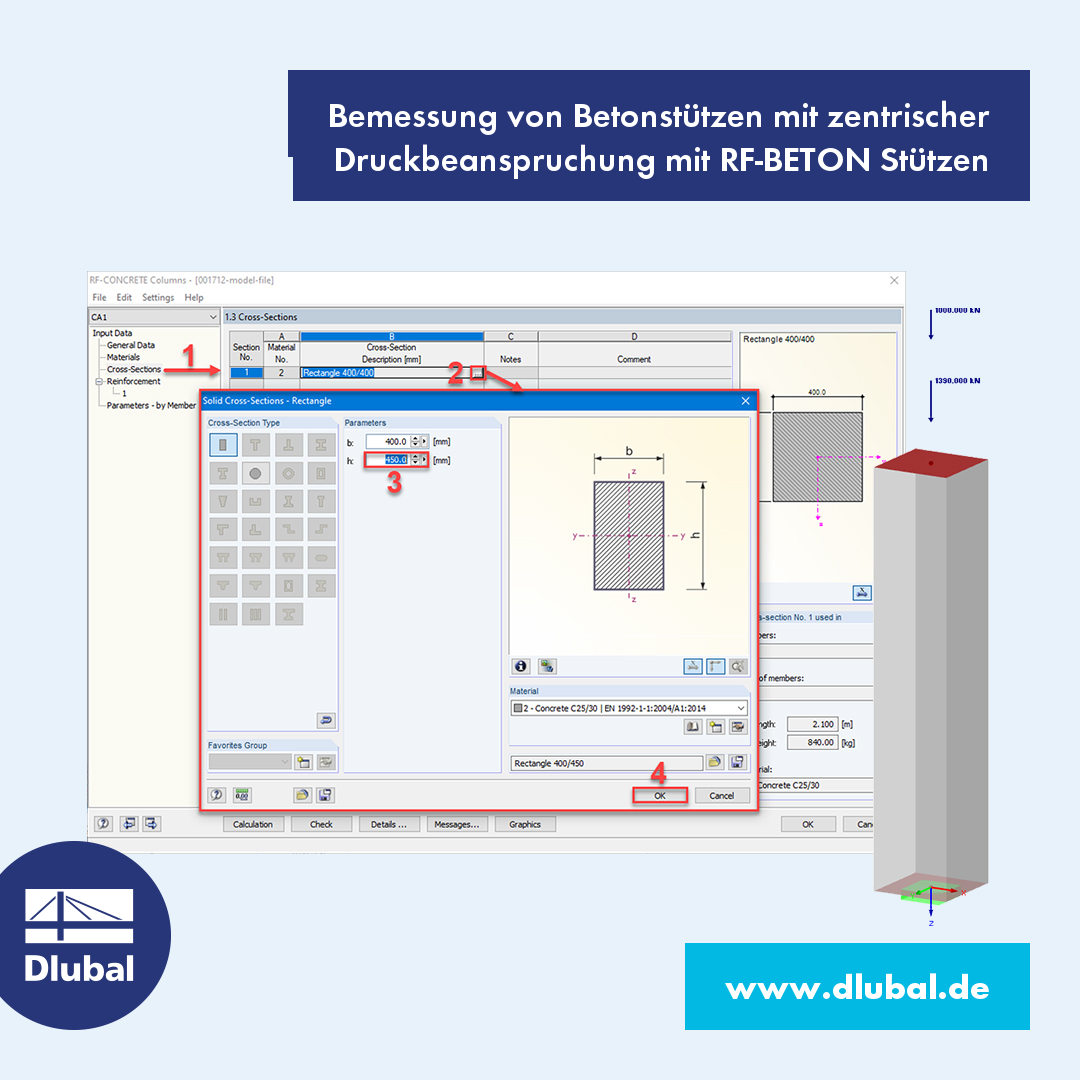 Bemessung von Betonstützen mit zentrischer Druckbeanspruchung mit RF-BETON Stützen