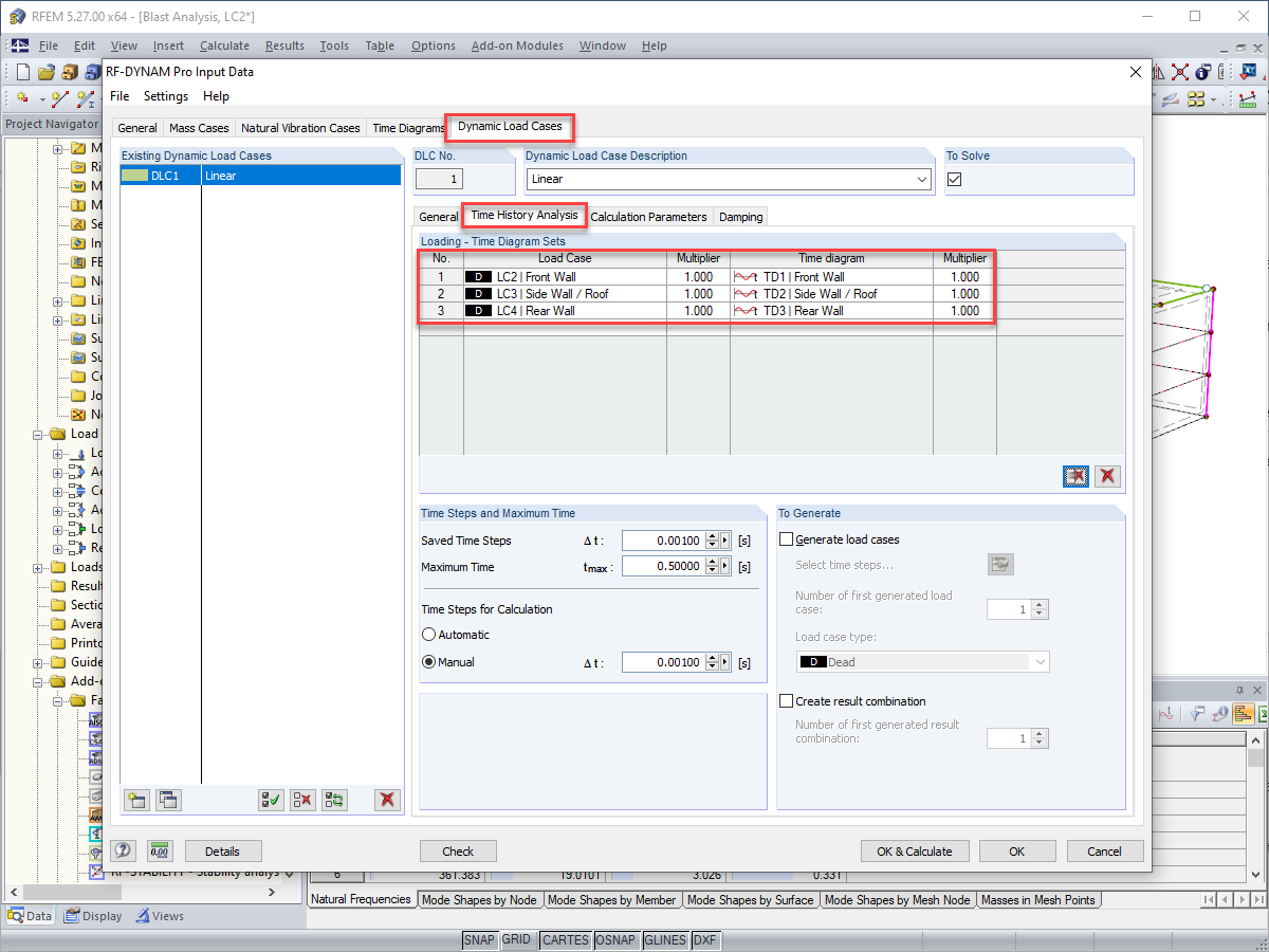 Einstellungen für Zeitdiagramm und RFEM Flächenlast in RF-DYNAM Pro - Erzwungene Schwingungen