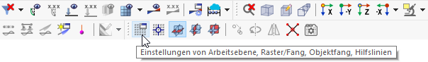 Schaltfläche 'Einstellungen von Arbeitsebene, Raster/Fang, Objektfang, Hilfslinien'