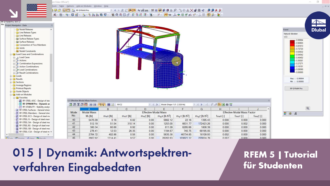 RFEM 5 - Tutorial für Studenten | 015 Dynamik: Antwortspektrenverfahren | Eingabedaten