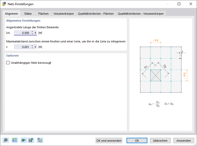 Dialog 'Netz-Einstellungen', Register 'Allgemein'