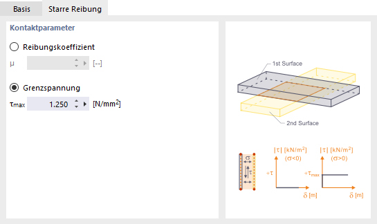 Starre Reibung parallel zu den Flächen definieren