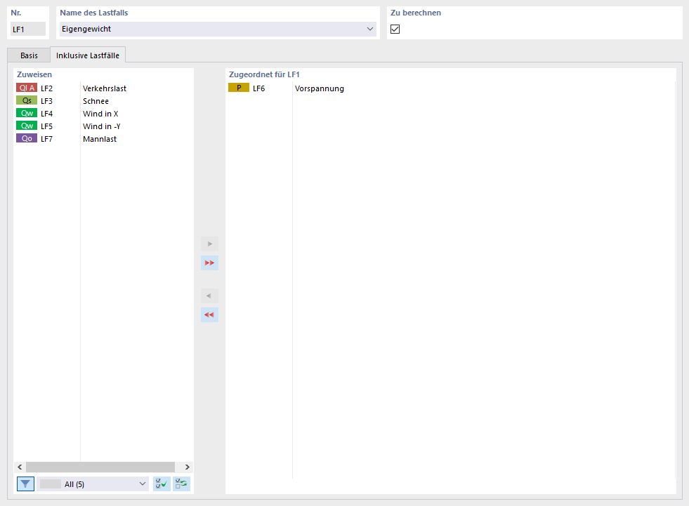 Inklusiven Lastfall zuordnen