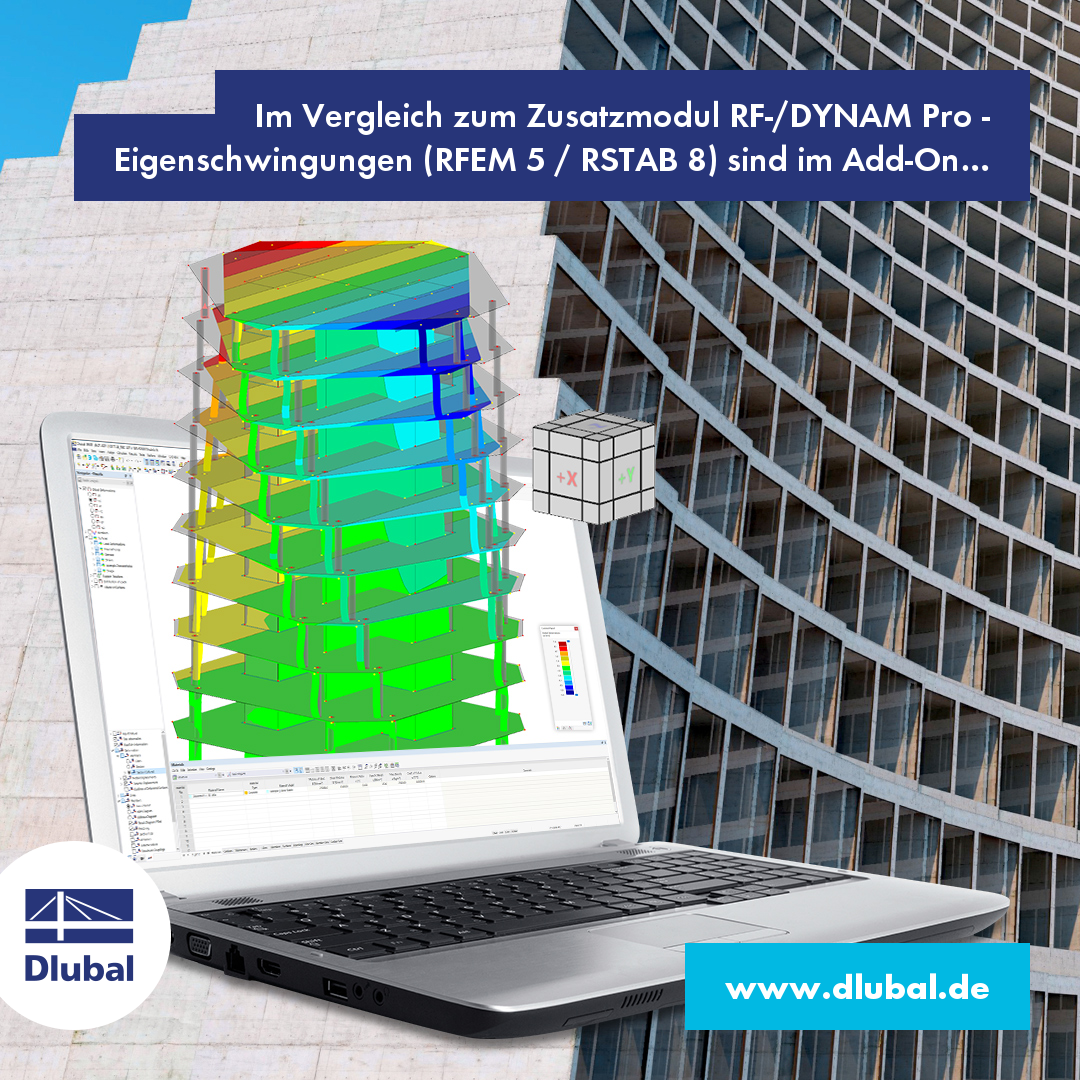 Im Vergleich zum Zusatzmodul RF-/DYNAM Pro - Eigenschwingungen (RFEM 5 / RSTAB 8) sind im Add-On Modalanalyse für RFEM 6 / RSTAB 9 diverse neuen Features hinzugekommen.