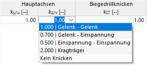 Knicklängenbeiwert auswählen