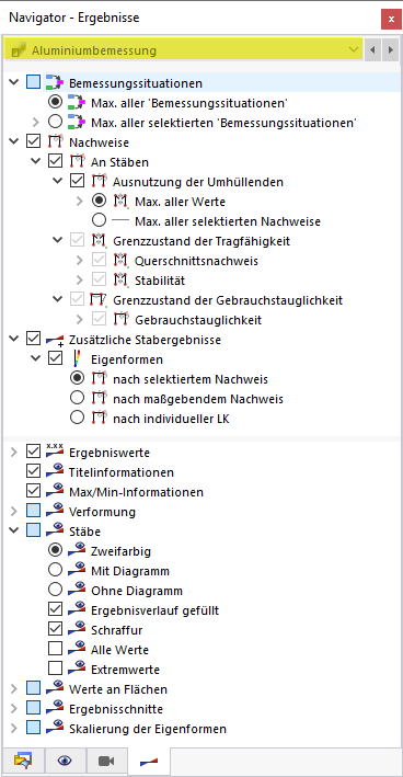 Aluminiumbemessung im Navigator - Ergebnisse