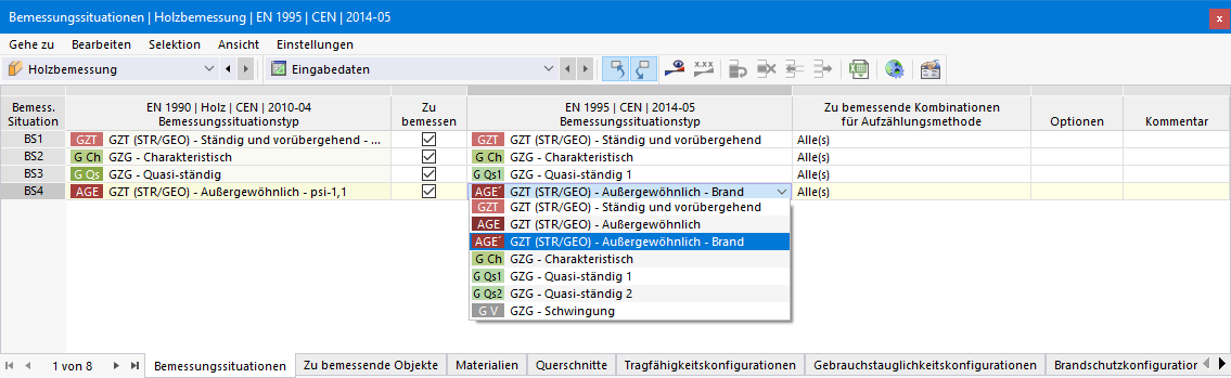 Zuordnung des Bemessungssituationstyps für die Holzbemessung im Brandfall nach EN 1995