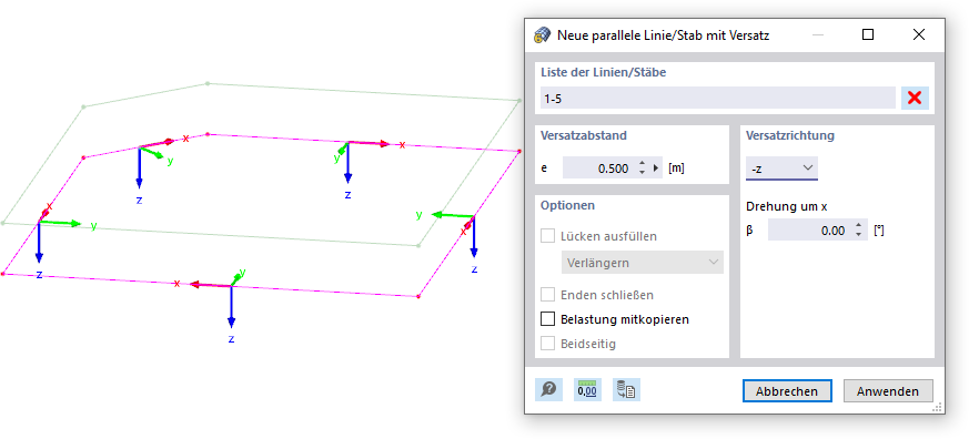 Parallele Linien mit Versatz definieren