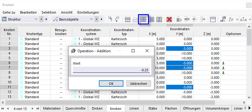 Y-Koordinate einer Selektion anpassen