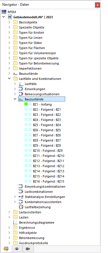 Bauzustände in Kategorie 'Lastfälle und Kombinationen'