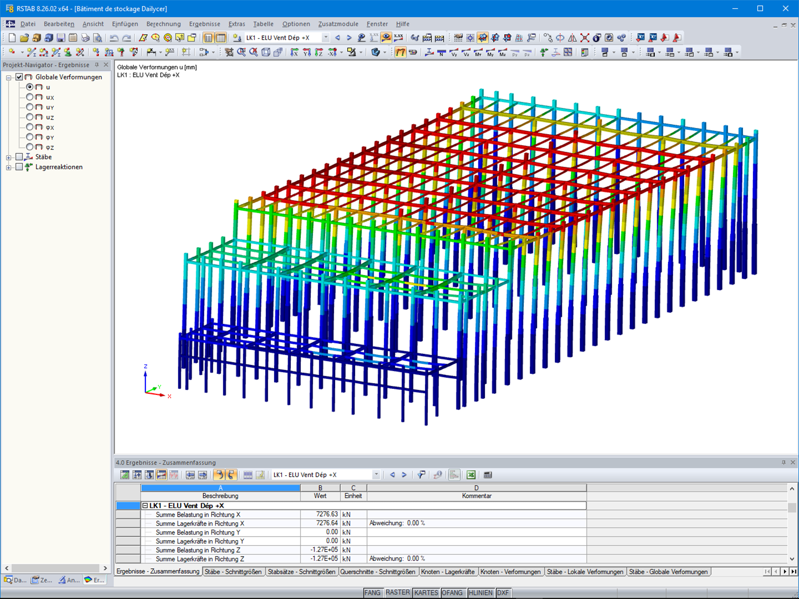 Globale Verformung der Lagerhalle in RSTAB