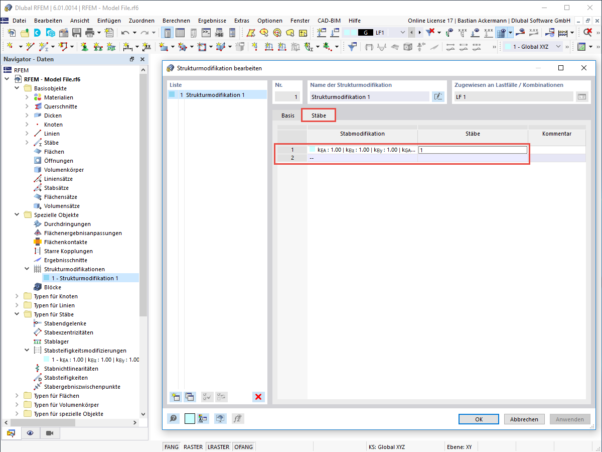 FAQ 005201 | Wie können in RFEM 6 und RSTAB 9 die Steifigkeiten von bestimmten Stäben mittels Faktor modifiziert werden?