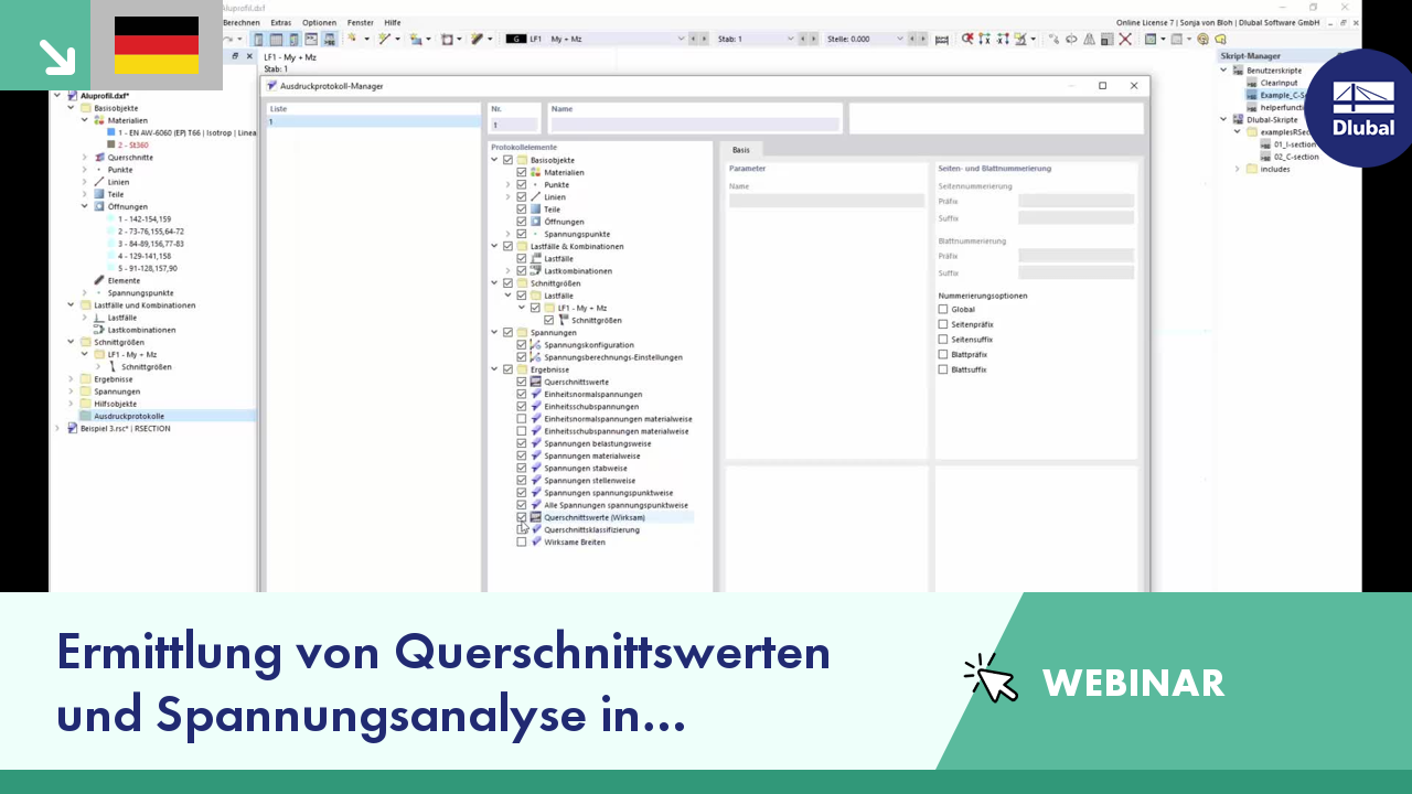 Ermittlung von Querschnittswerten und Spannungsanalyse in RSECTION 1