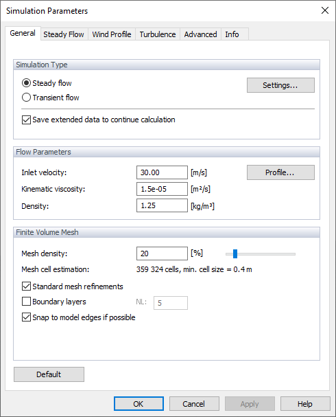 Simulationsparameter, Register "Allgemeines"