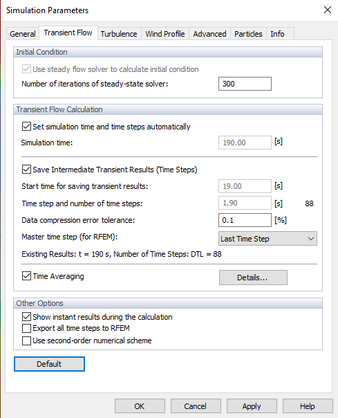 Simulationsparameter, instationäre Strömung