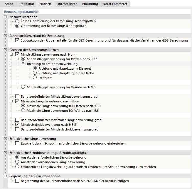 Tragfähigkeitskonfiguration bearbeiten – Flächen