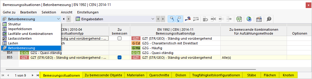 Tabellen für "Betonbemessung"