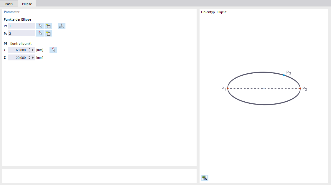 Dialog 'Neue Linie', Register 'Ellipse'