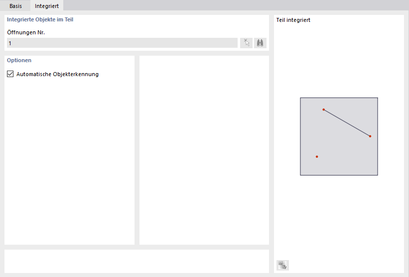 Dialog 'Neues Teil', Register 'Integrierte Objekte'
