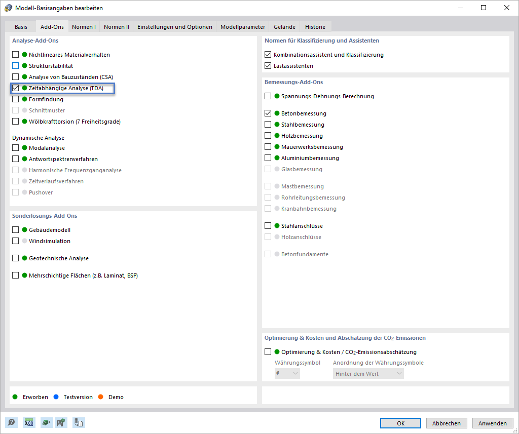 Analysetyp Zeitabhängige Analyse (TDA) Add-On