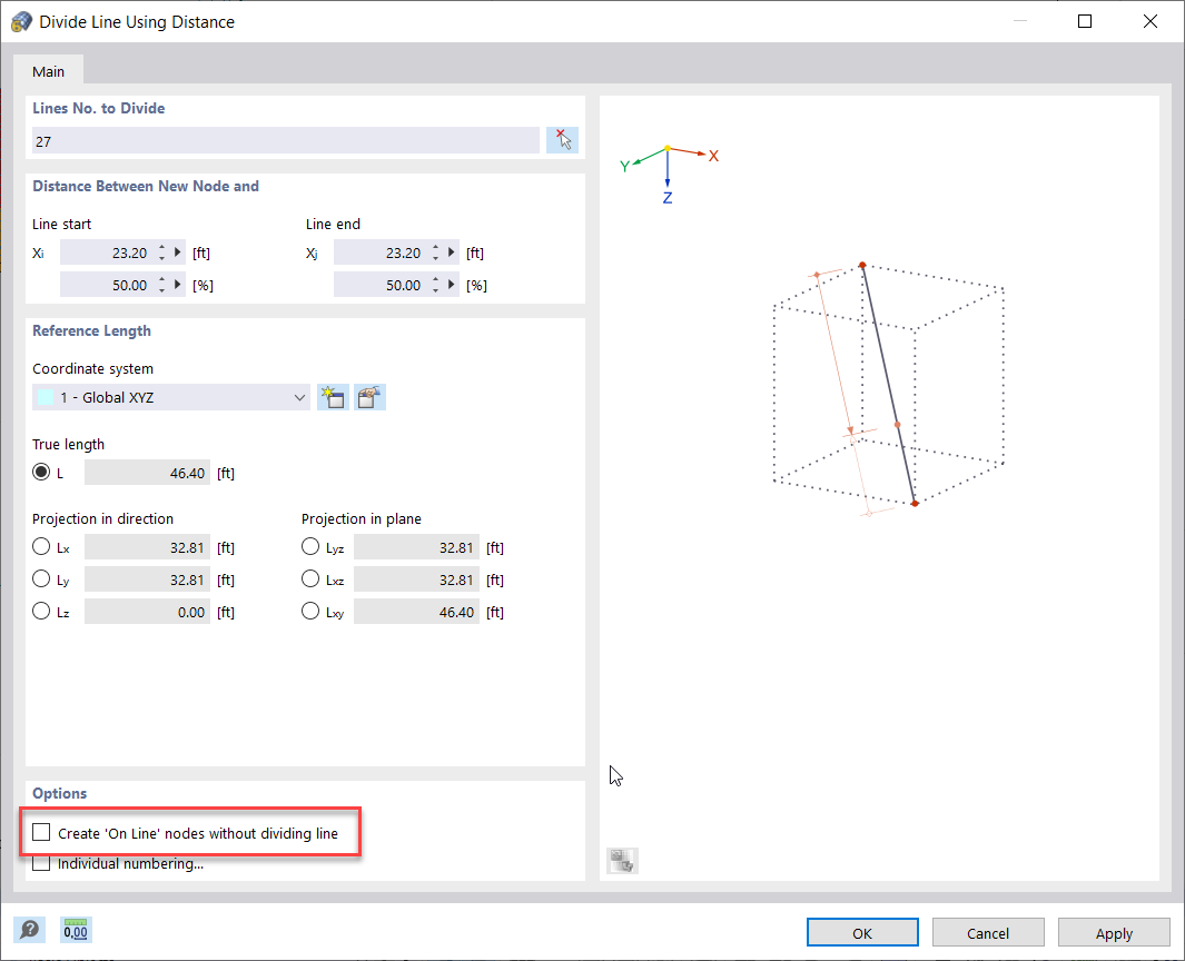 FAQ 005237 | Gibt es in RFEM 6 eine Möglichkeit, Knoten an Durchdringungen von Linien zu erstellen, ohne die Linie zu teilen?