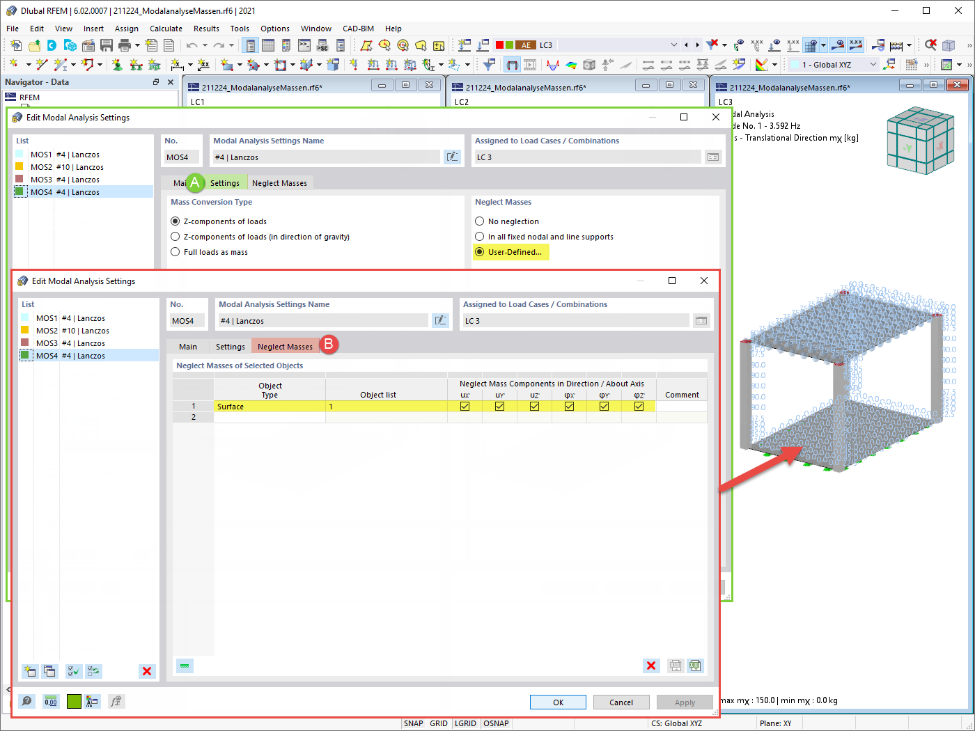 Vernachlässigung von Massen in RFEM 6 / RSTAB 9