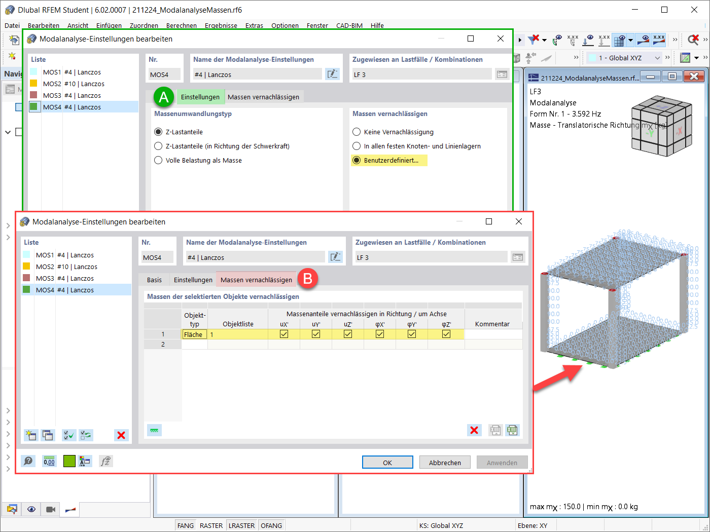 Vernachlässigung der Massen in RFEM 6 / RSTAB 9