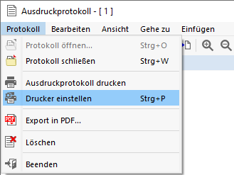 Druckereinstellungen im Ausdruckprotokoll-Menü aufrufen