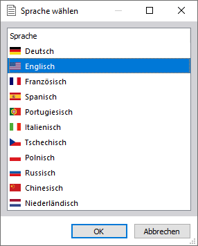 Sprache für Ausdruckprotokoll auswählen