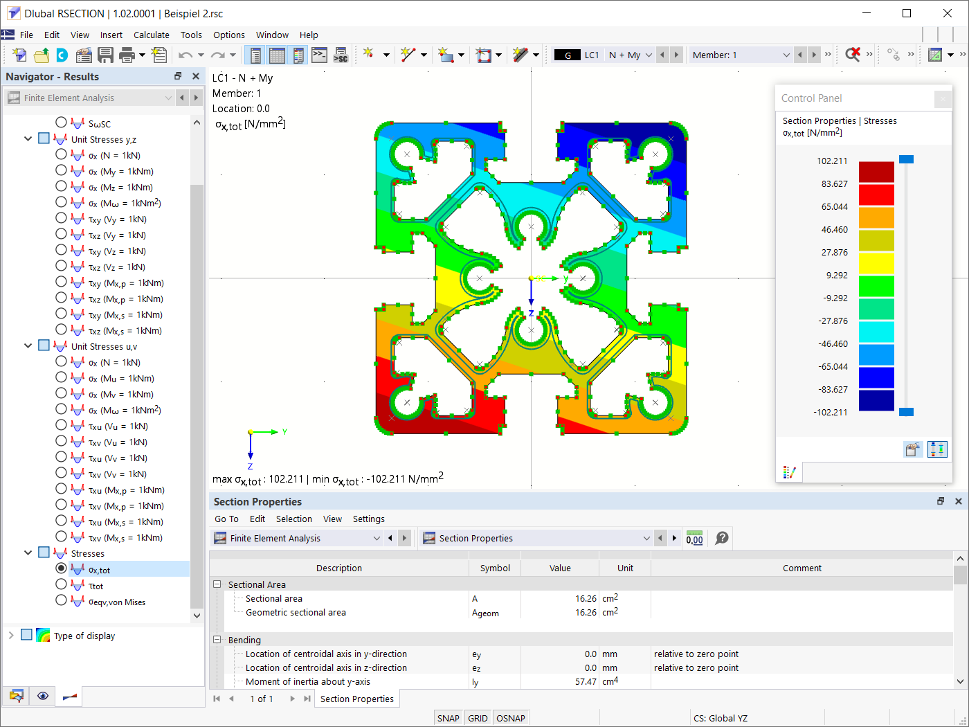 Ergebnisse in RSECTION