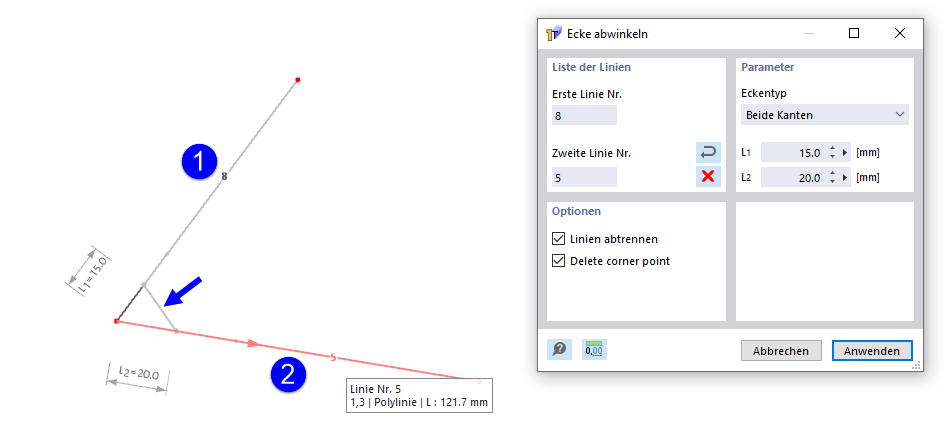 Dialog 'Ecke abwinkeln'