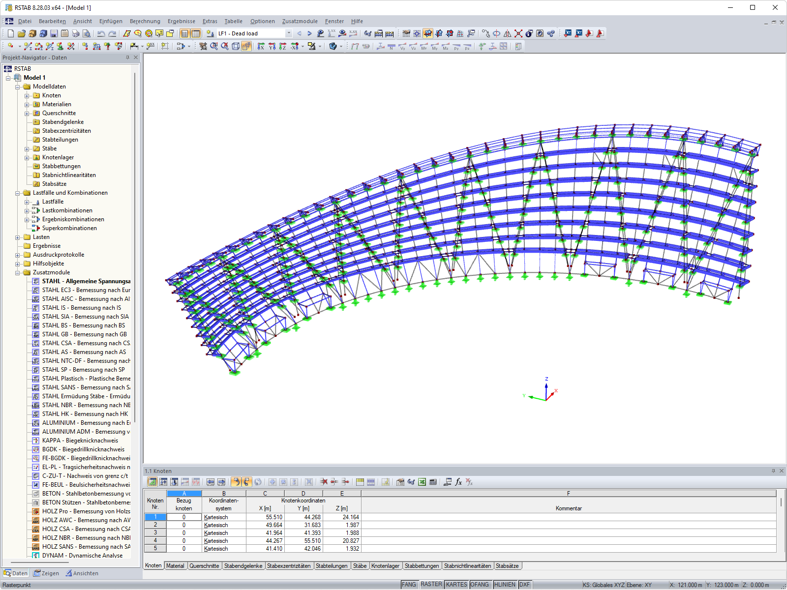 3D-Modell der Fassadenkonstruktion in RSTAB (© Huana Engineering Consulting (Beijing) Co., Ltd. (SuP Ingenieure GmbH))