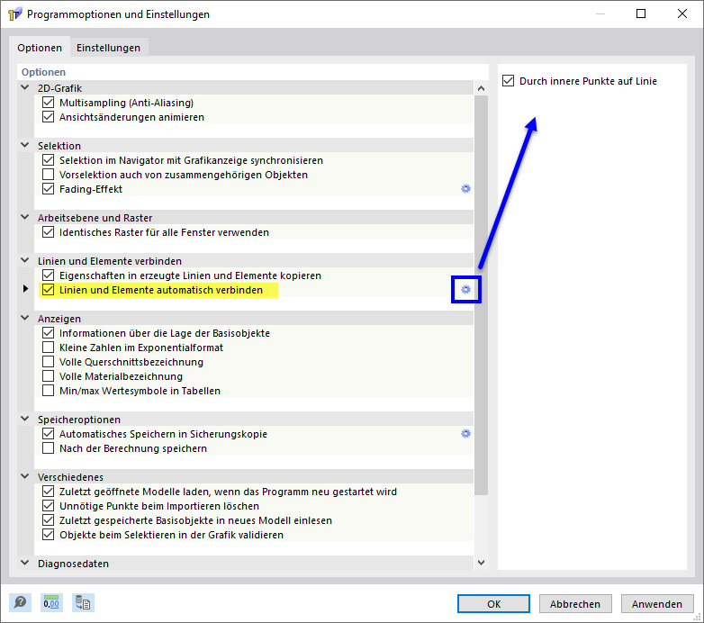 Dialog 'Programmoptionen und Einstellungen'