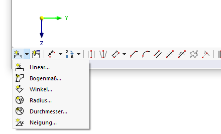 Schaltflächen für Bemaßungen in der CAD-Symbolleiste