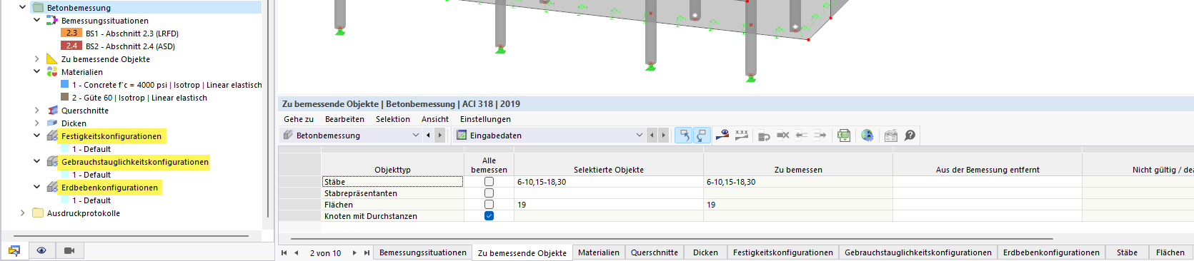 Konfigurationen für die Betonbemessung nach ACI 318