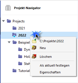 Kontextmenü eines Projekts aufrufen