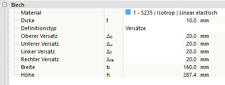 Stirnplatteneinstellung - Definitionstyp Versätze