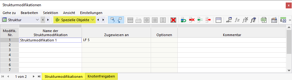 Spezielle Objekte in Tabelle